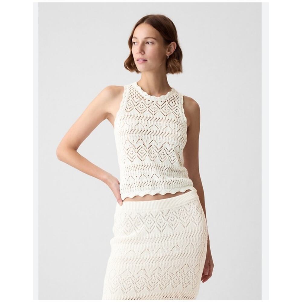 Gap Womens Cotton Crochet Halter Tank Top Size XL White Beach Vacay Boho Coastal